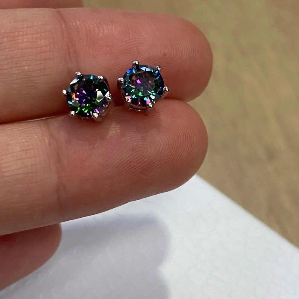 Mystic topaz rainbow crystal stud earrings - Picture 6 of 8